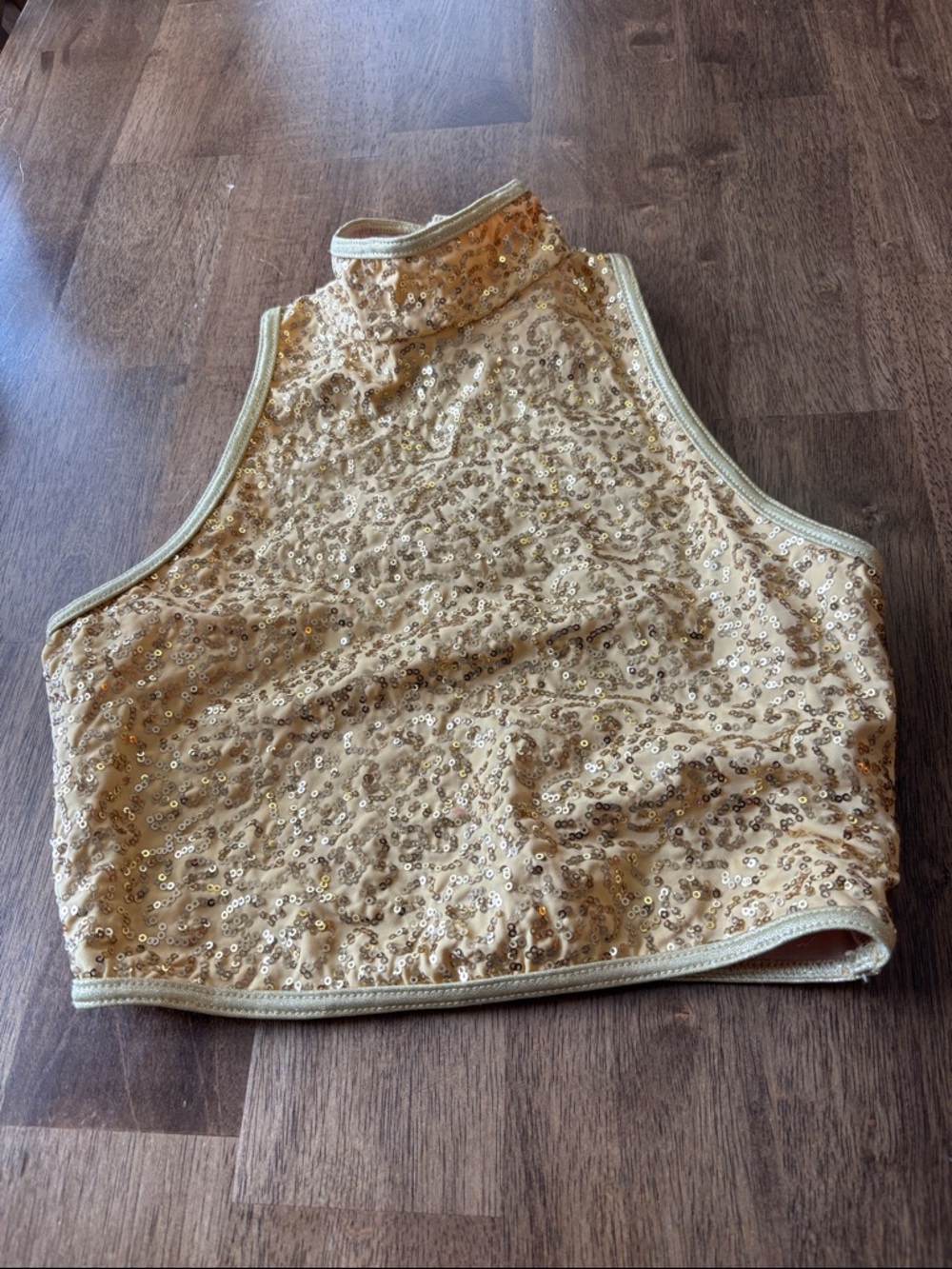 balera Gold Sequin High Neck Cropped Tank